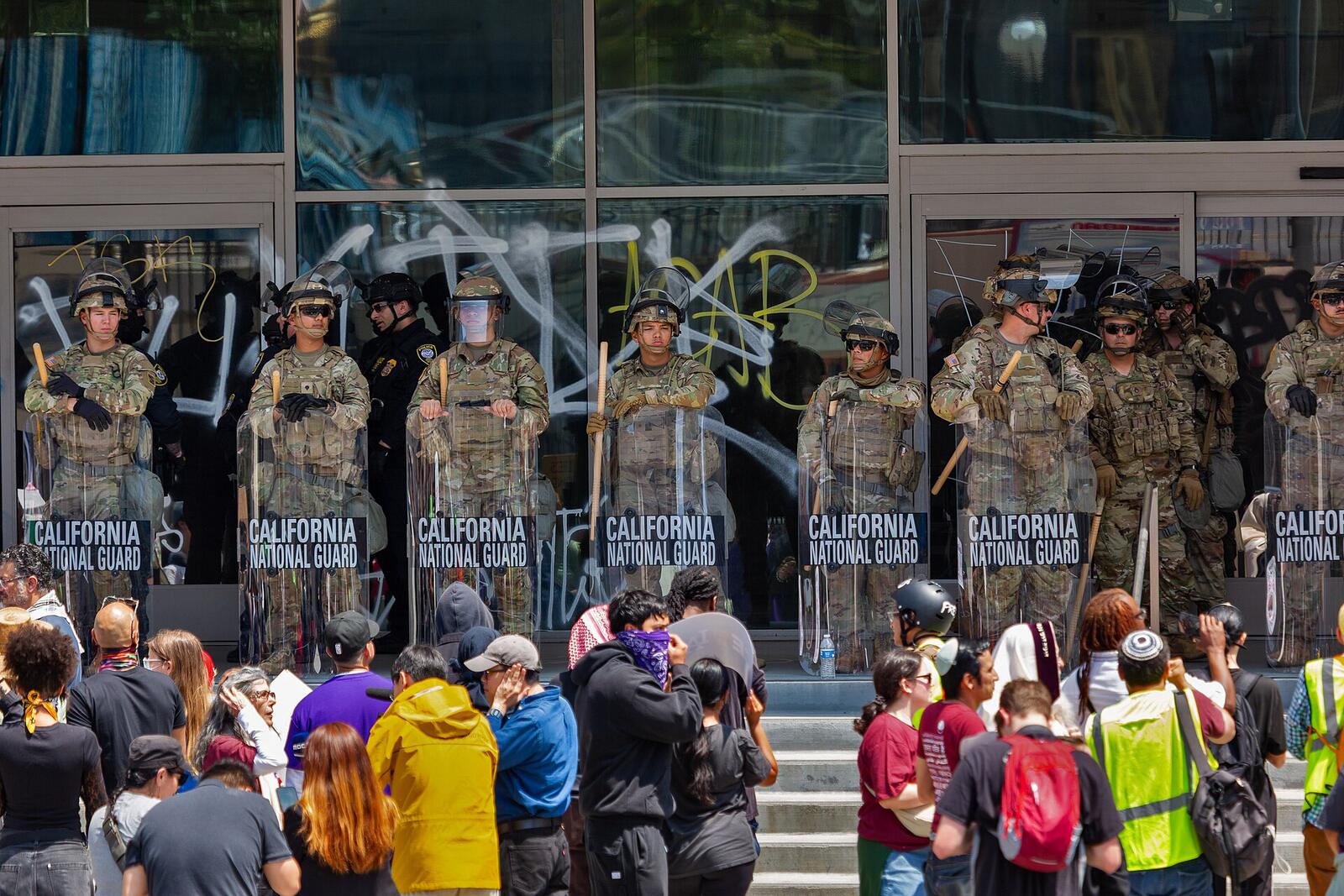 California National Guard in front of protesters, Los Angeles, June 2025