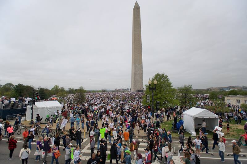 Crowd around the Washington Monument at the Hands Off protest, 2025