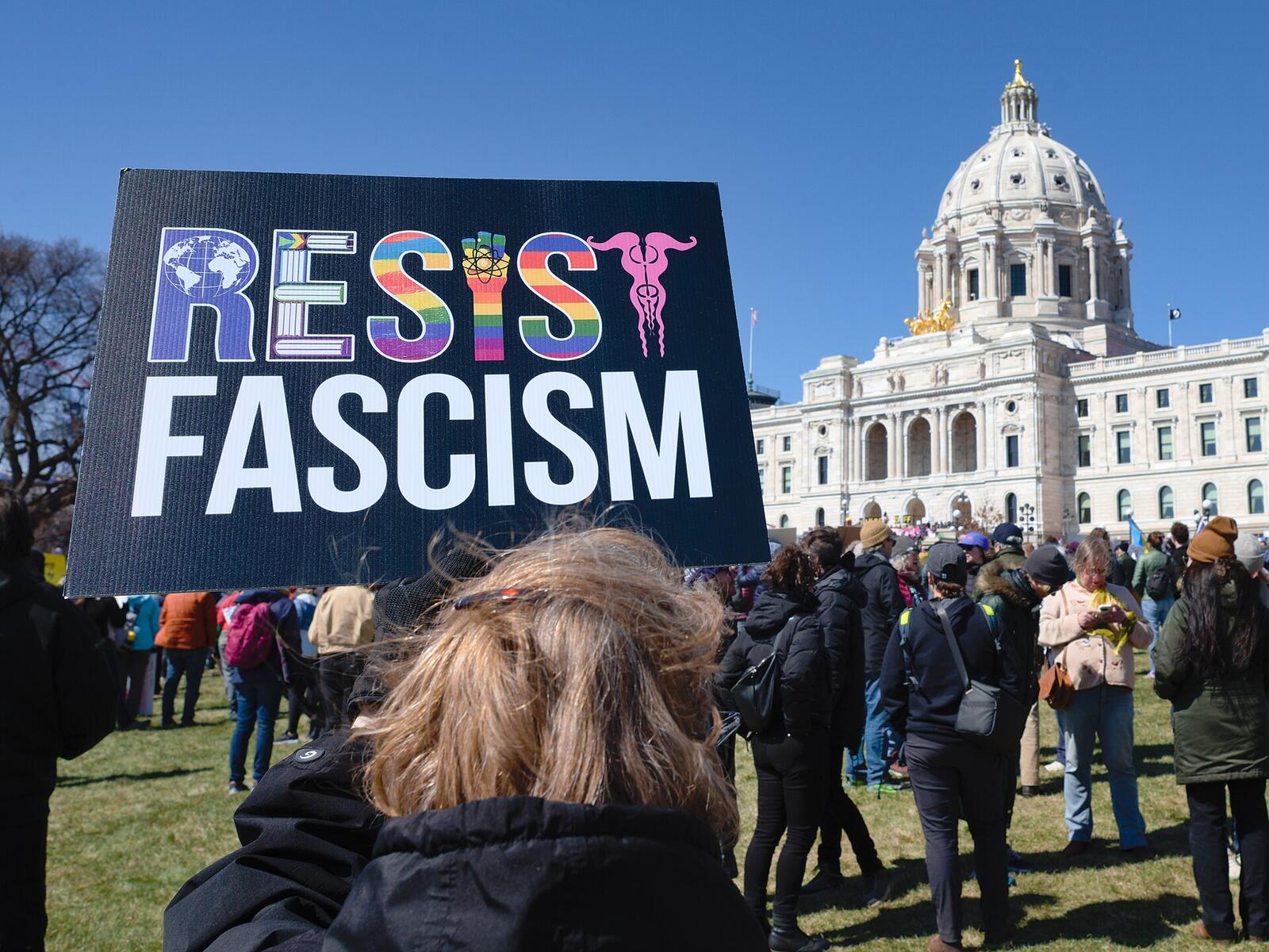Resist Fascism sign at the Minnesota State Capitol, April 2025
