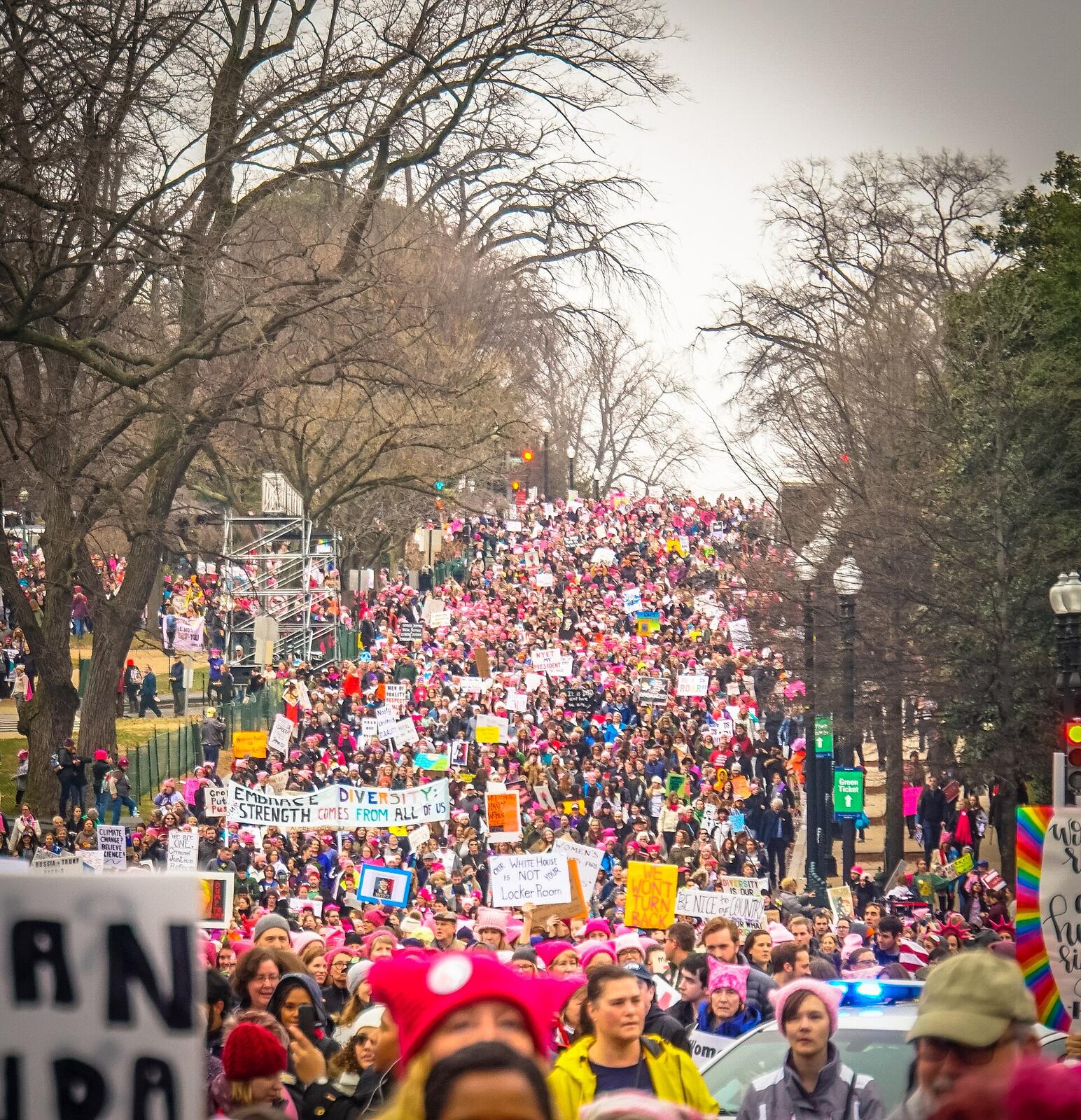 A sea of pink hats at the Women's March on Washington, January 2017